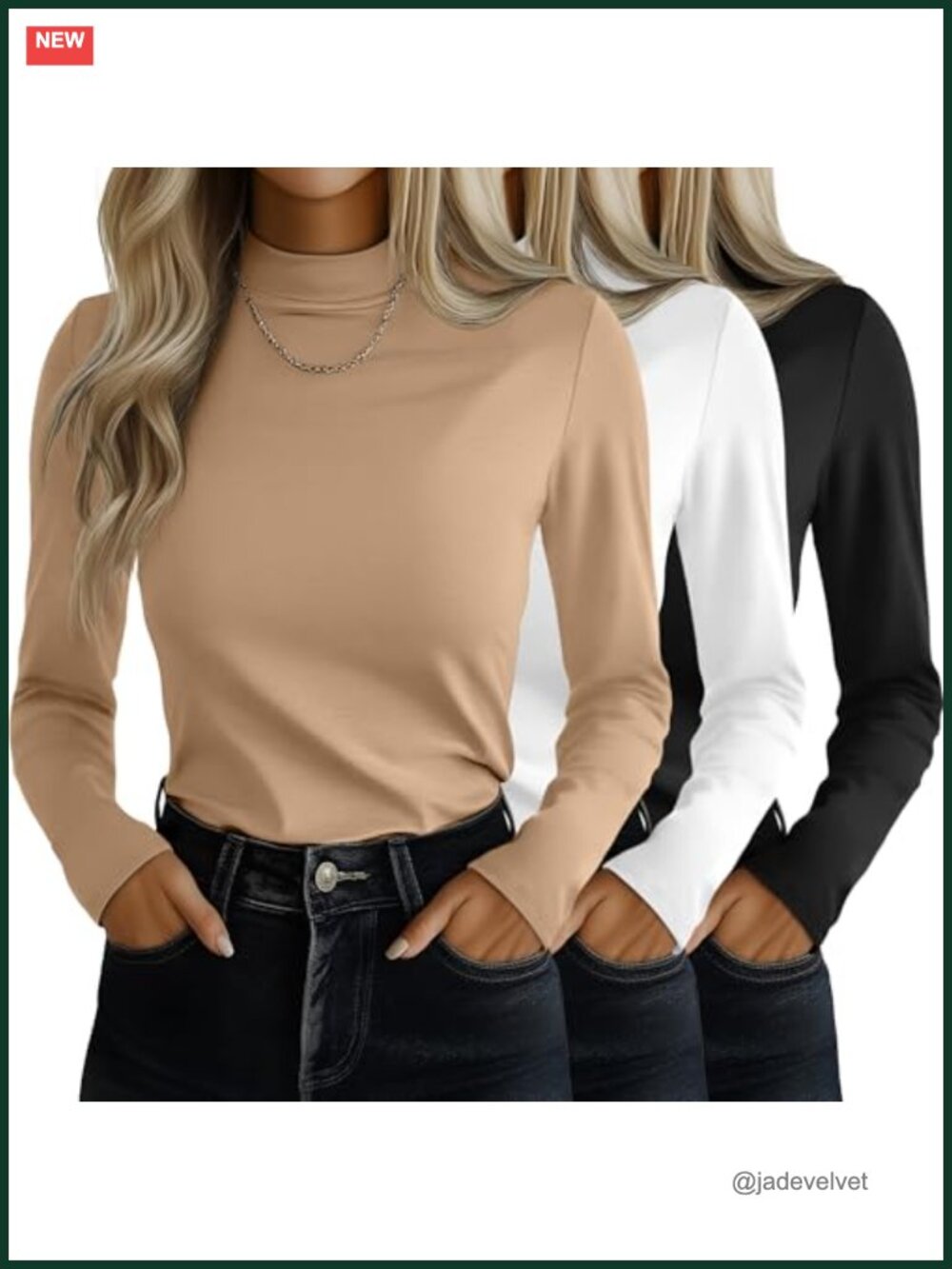 3 Pack Women's Mock Turtleneck Long Sleeve Tops Slim Fit Tees